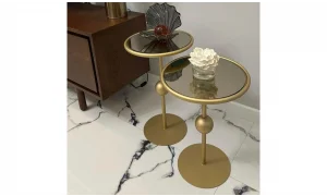 Art Gold 2li Zigon Sehpa - Cam Tablalı