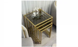 Trio Gold 4lü Zigon Sehpa - Cam Tablalı