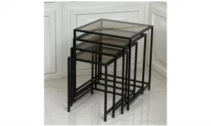 Trio Siyah 4lü Zigon Sehpa - Cam Tablalı