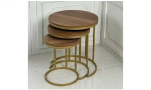 Noir 3lü Zigon Sehpa - Ahşap Tablalı