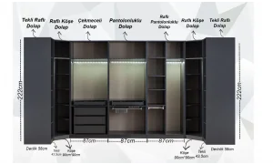 Bronze Antrasit 6 Kapaklı Gardrop