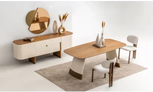 Delta Yemek Odası Takımı (Ekru-Meşe)