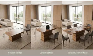 Elit Fonksiyonel Yükselen ve Açılan Orta Sehpa & Yemek Masası - Meşe
