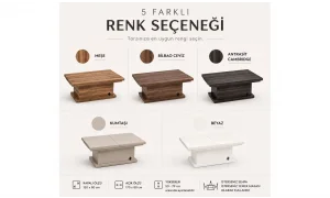 Elit Fonksiyonel Yükselen ve Açılan Orta Sehpa & Yemek Masası - Meşe