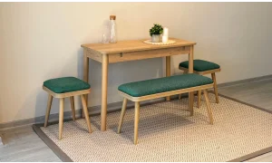 Rondo Mini Açılır Mutfak Masası Takımı - Karina Meşe Yeşil Renk