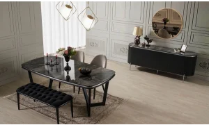 Tesla Yemek Odası Takımı (Black&Silver)