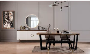 Tesla Yemek Odası Takımı (Ekru&Gold)