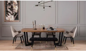 Tesla Yemek Odası Takımı (Ekru&Gold)