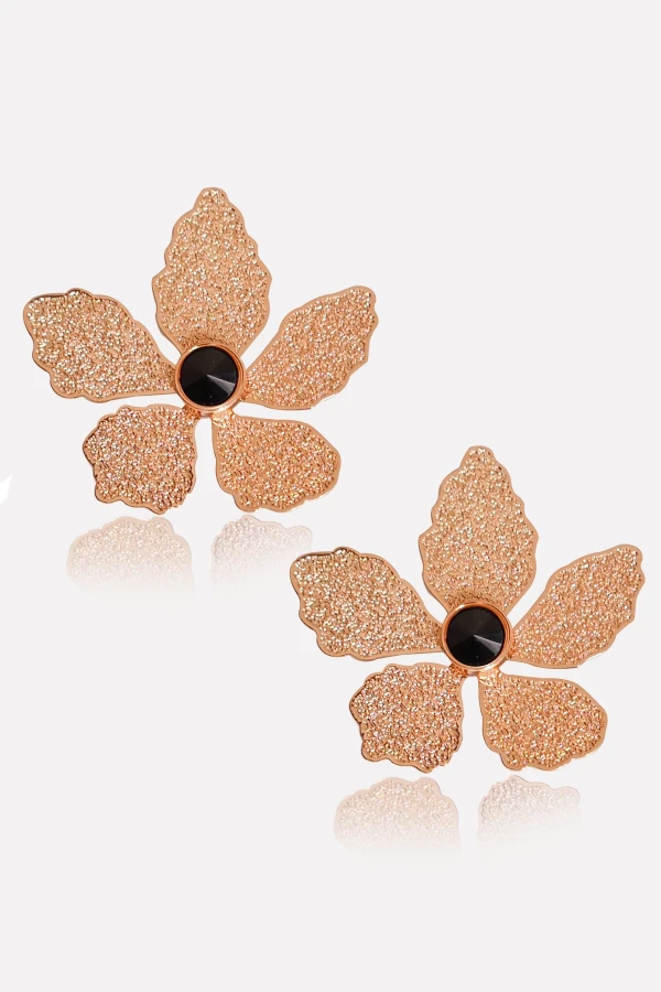 Büyük Çiçek Siyah Zirkon Küpe