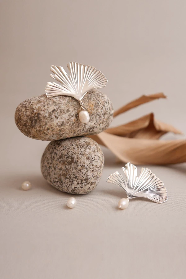 Ginkgo Biloba İnci Küpe