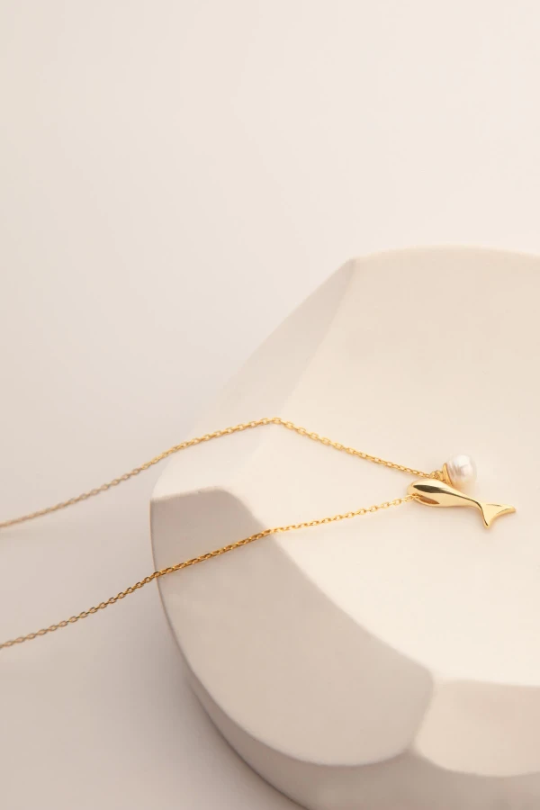 İncili 925 Gümüş Balık Kolye