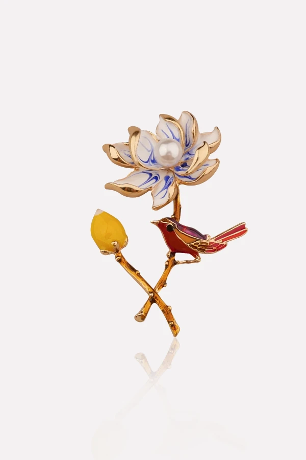 Kuşlu Bahar Dalı Broş