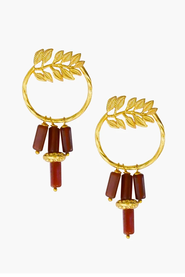 Kırmızı Akik Yaprak Küpe