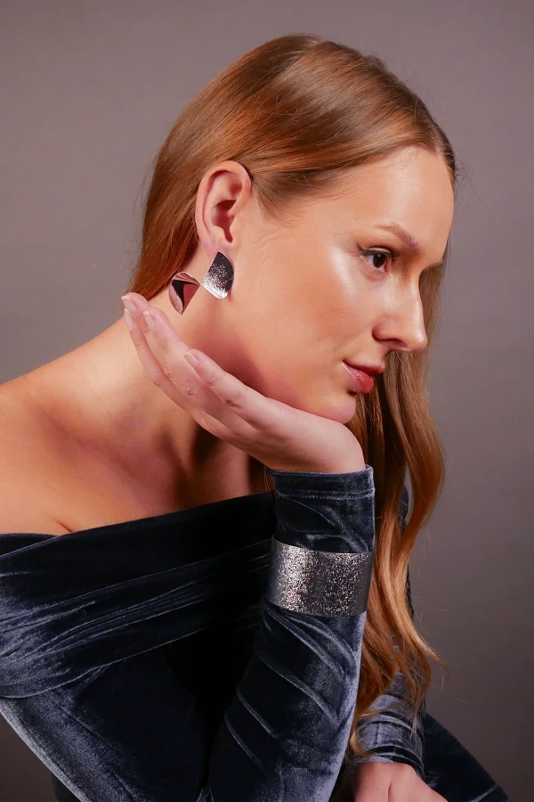 Kum Dokulu Kelepçe Bilezik Gümüş