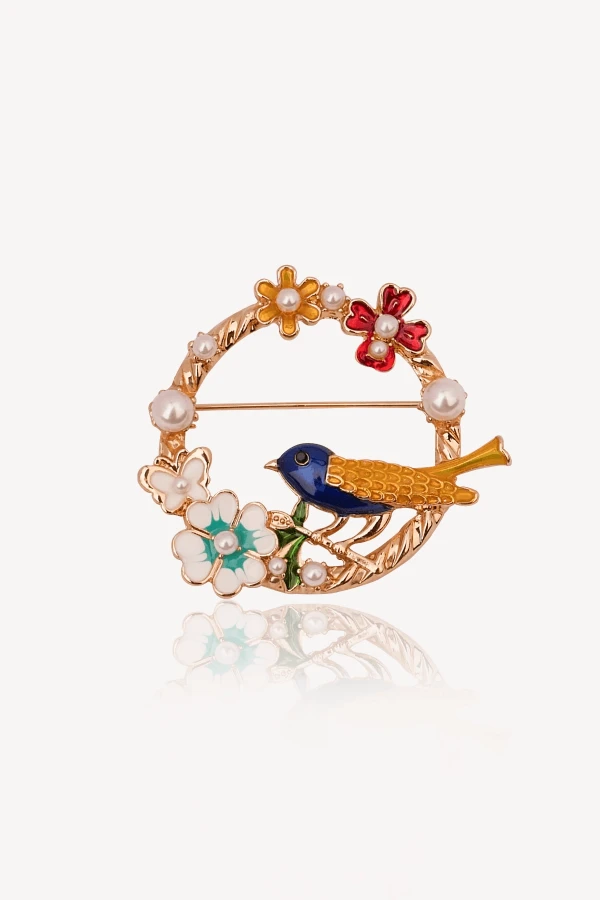 Kuş Broş İnci Detaylı