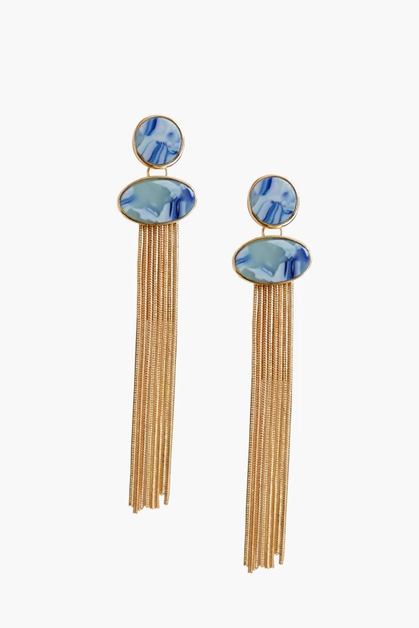 Mavi Mineli Sallantılı Küpe