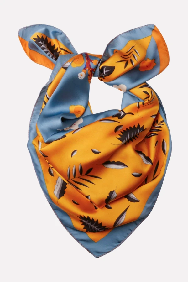 Mavi Sari Çiçek Desenli Fular