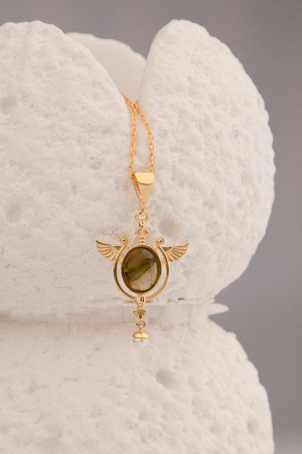 Melek Doğal Turmalin 925 Gümüş İncili Kolye