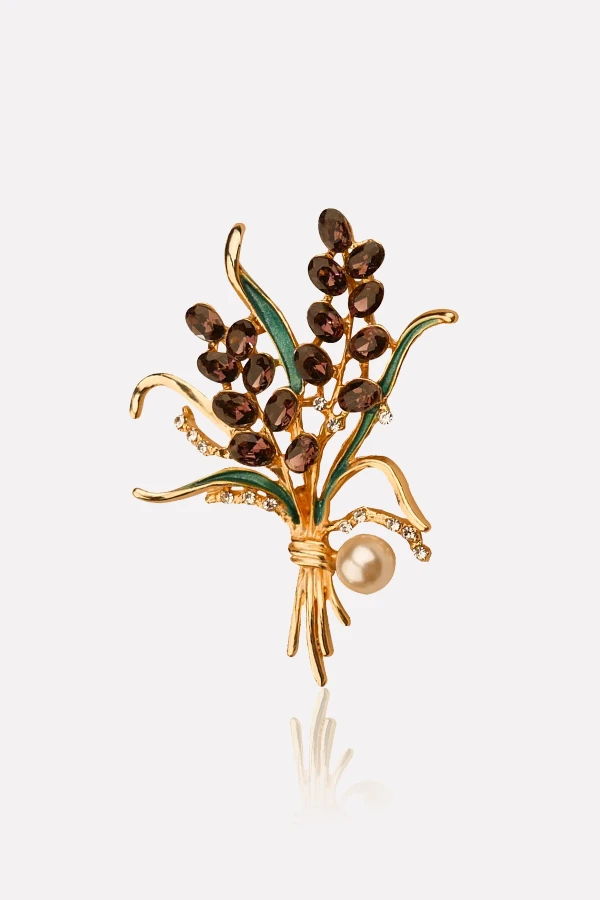 Mor Zirkon Taşlı Buket Broş