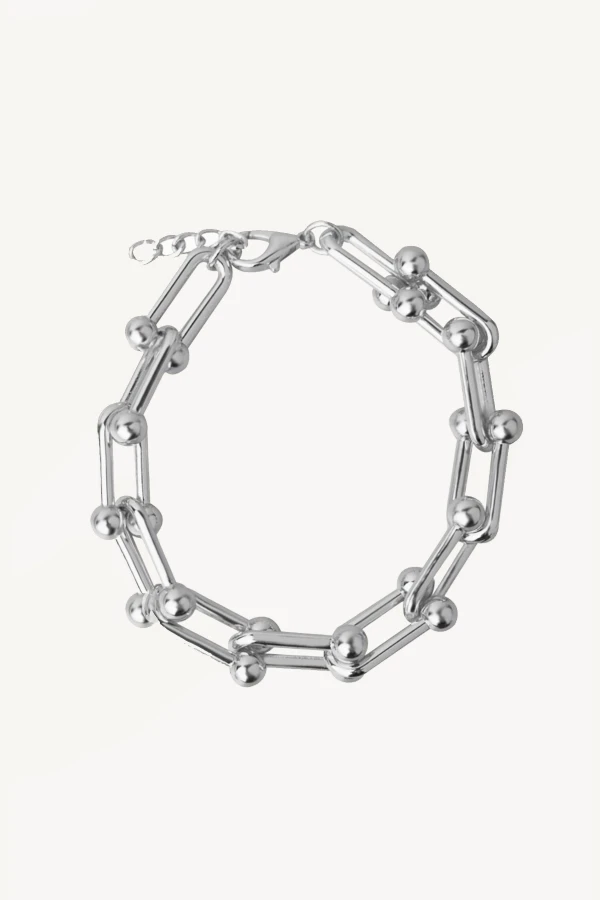 Oval Yuvarlak Zincir Bilezik Gümüş Kaplama