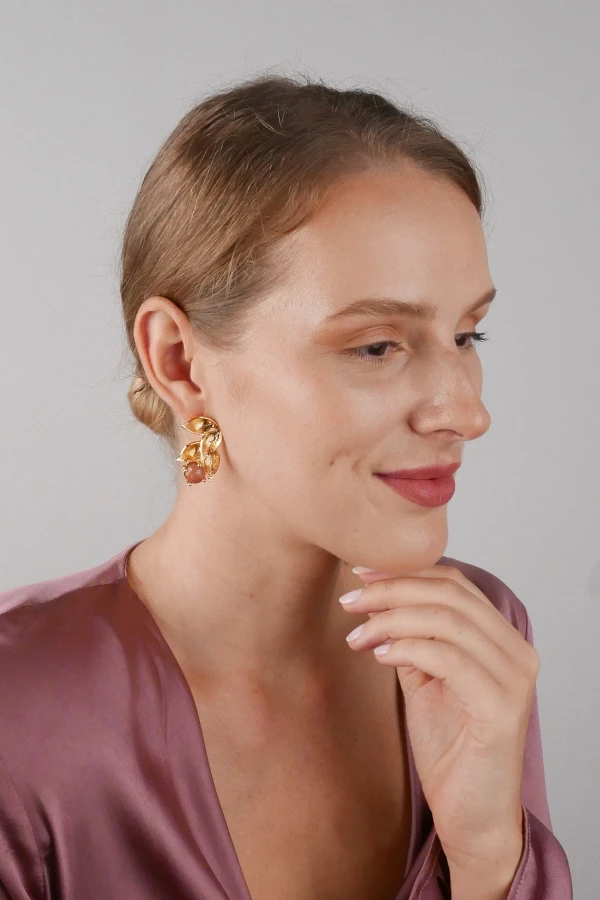 Pembe Akik Yaprak Küpe