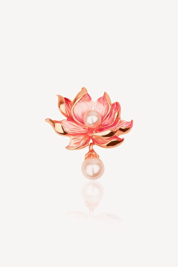 Pembe Lotus Çiçeği İnci Broş