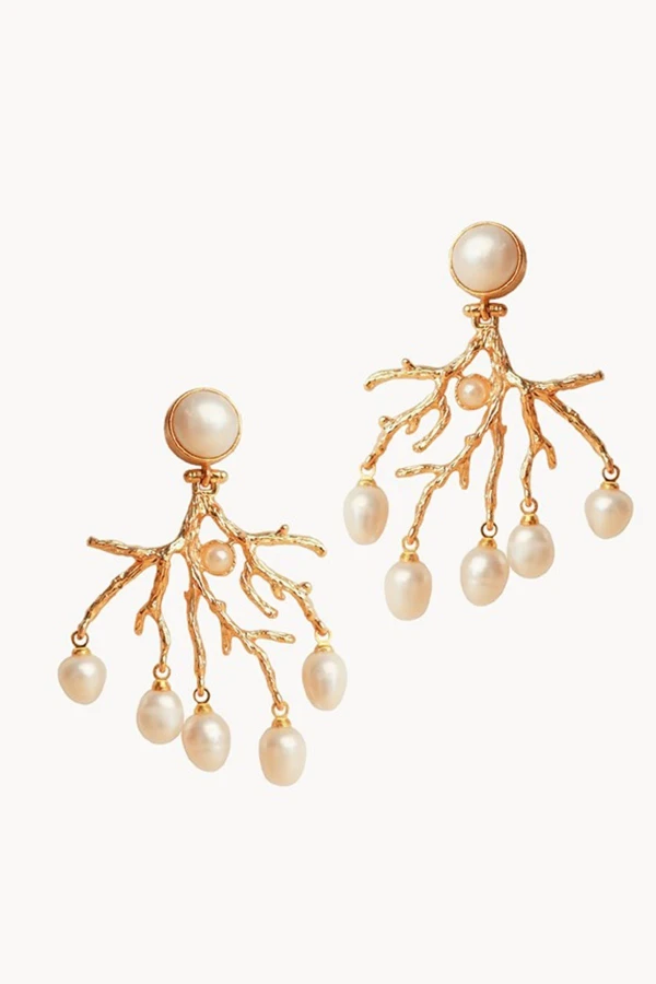 Salkım Küpe Doğal İncili Altın Kaplama