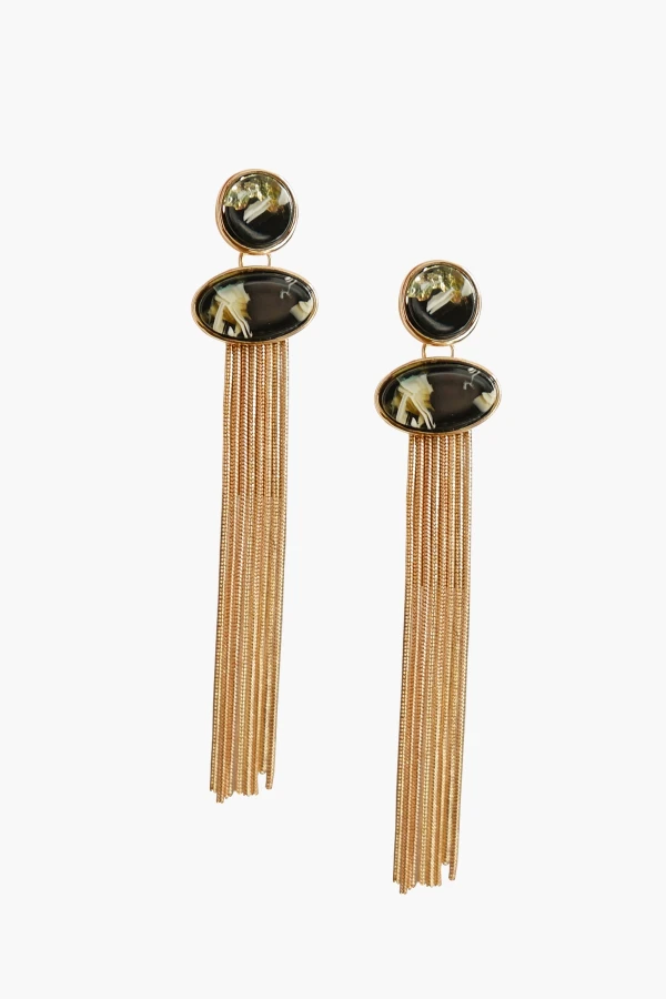 Siyah Taşlı Sallantılı Küpe