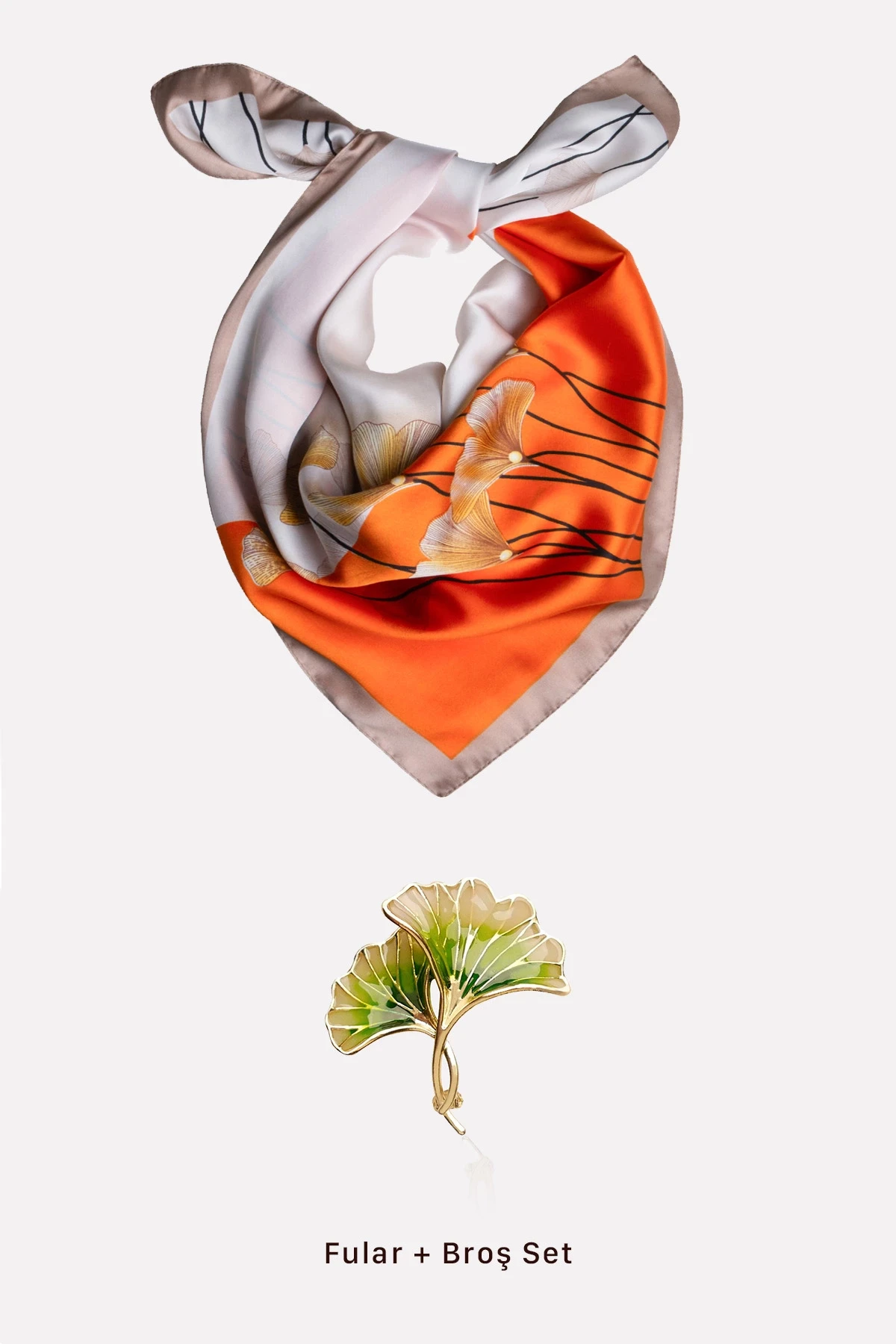 Ginkgo Biloba Fular ve Broş Hediye Seti