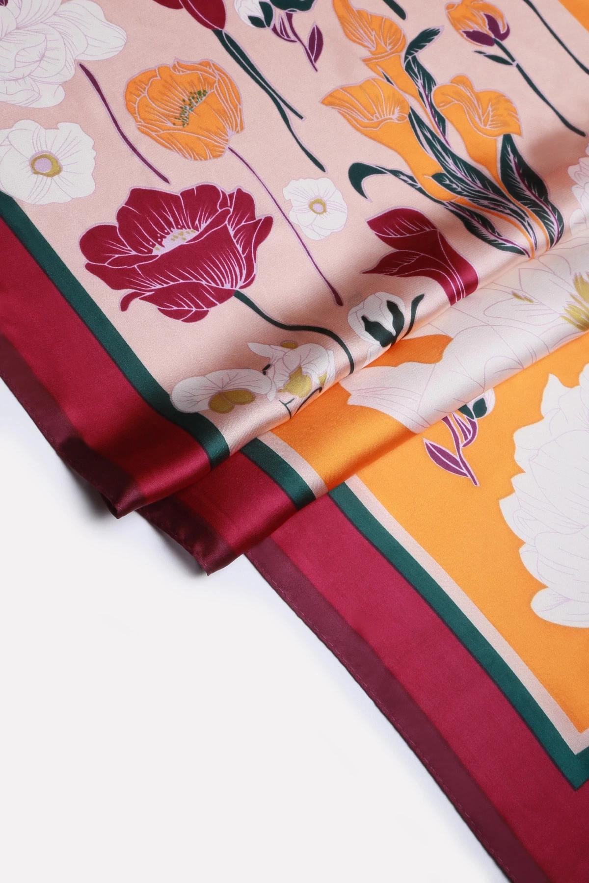 Renkli Desenli Saten Fular