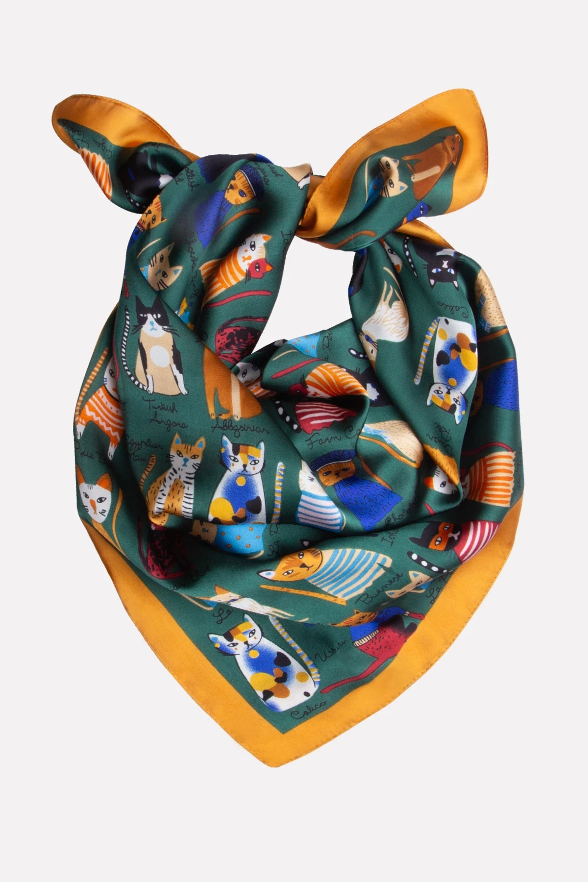 Renkli Kedi Desenli Saten Fular