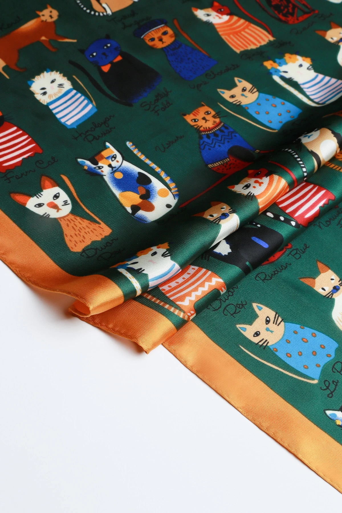 Renkli Kedi Desenli Saten Fular