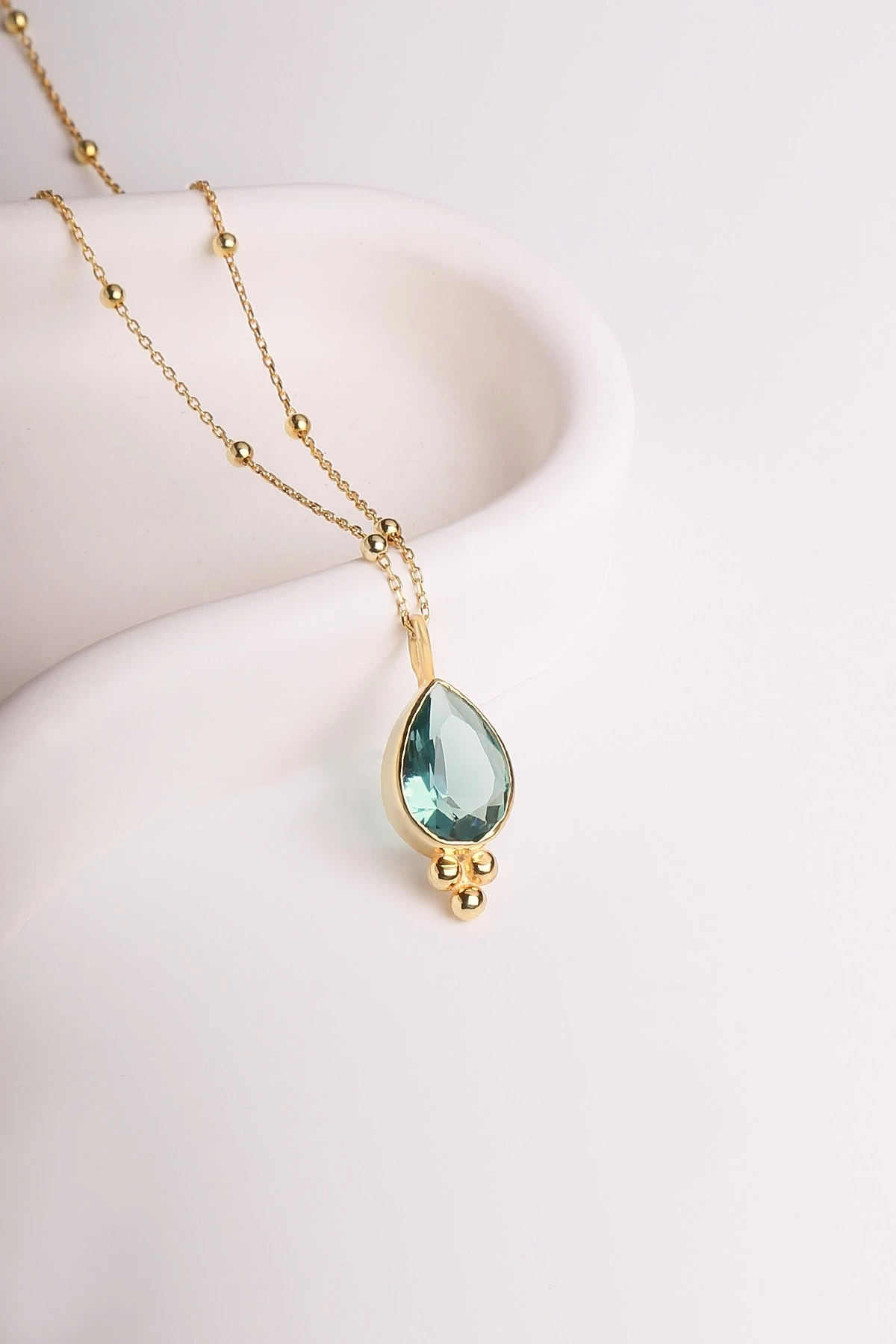 Topaz Zirkon 925 Ayar Gümüş Kolye