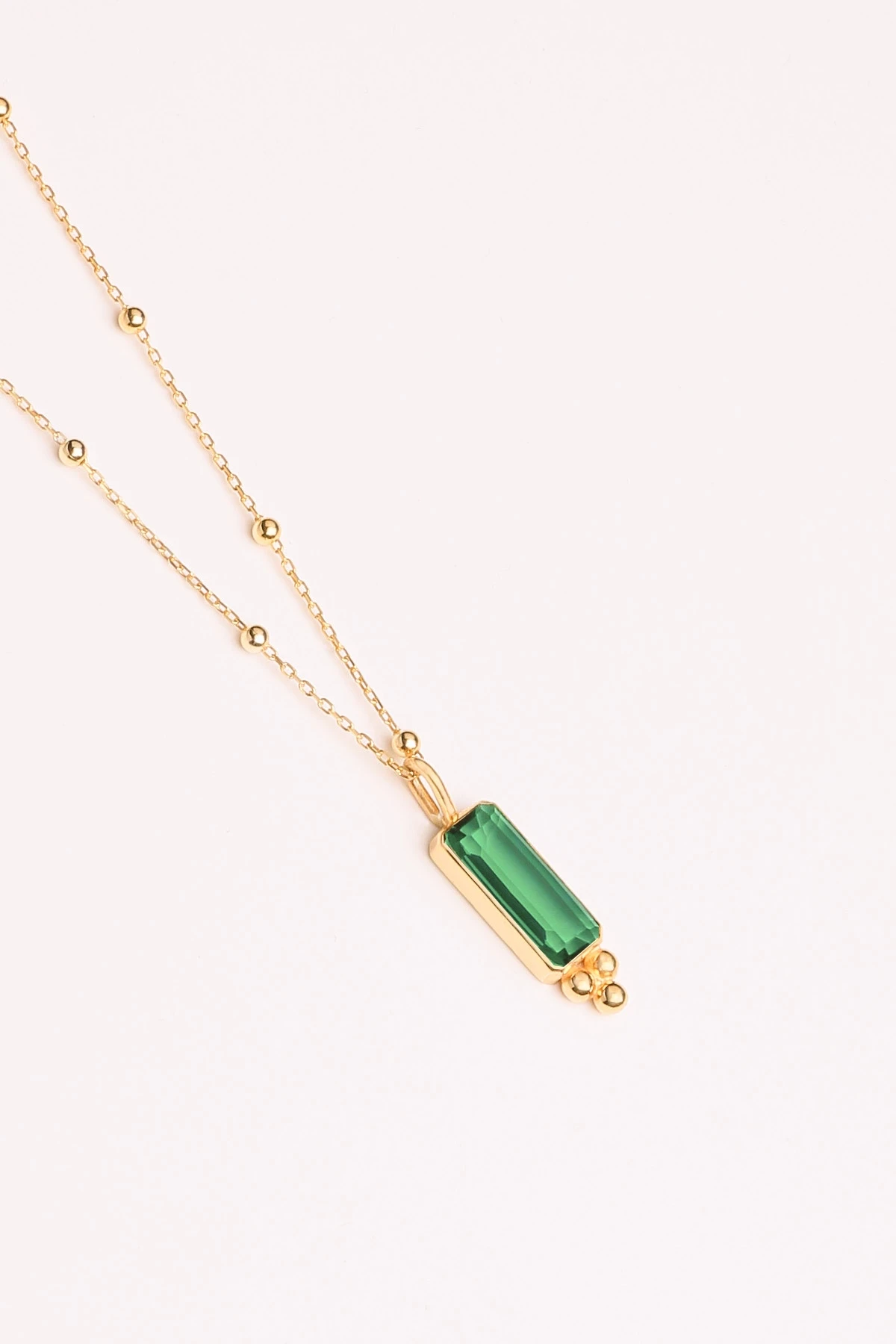 Yeşil Zirkon 925 Ayar Gümüş Baget Kolye