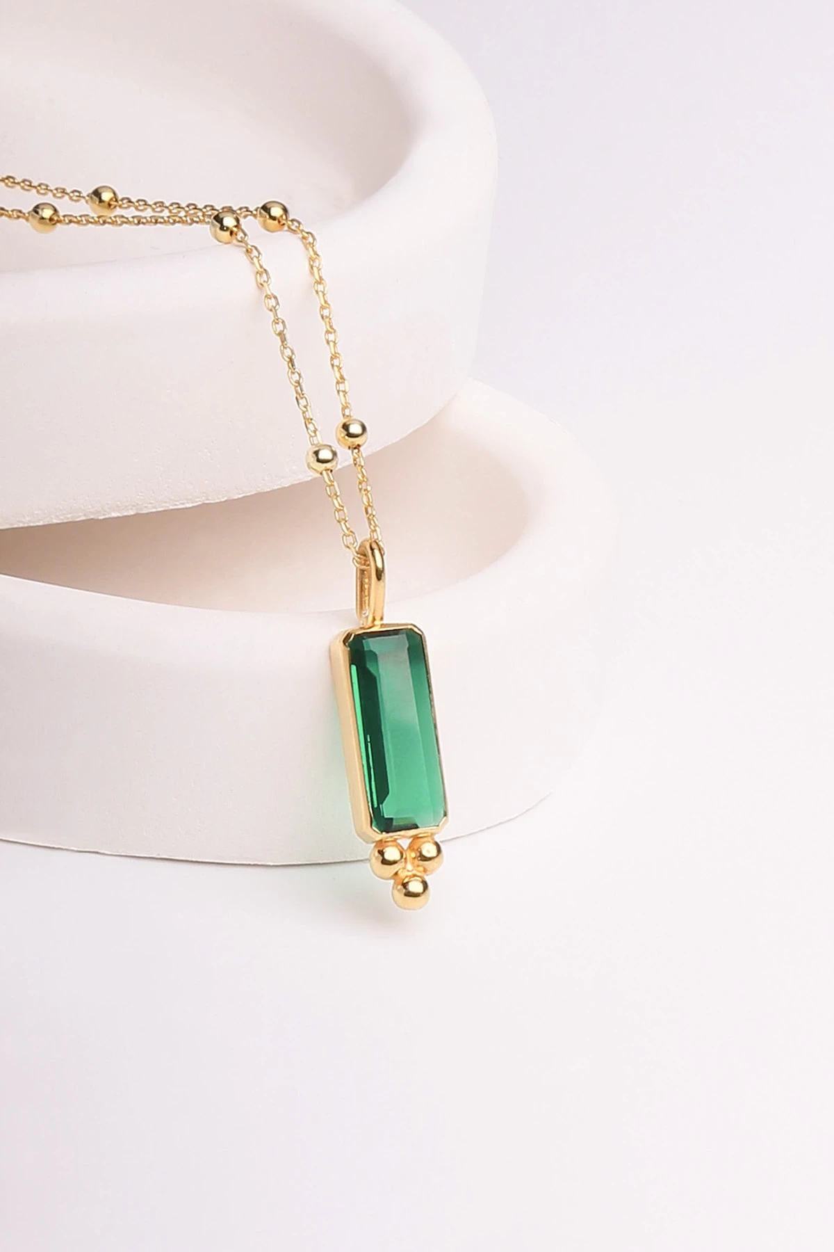 Yeşil Zirkon 925 Ayar Gümüş Baget Kolye