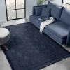 Antique PRM Dark Blue - Dört Tarafı Saçaklı Pamuklu Yıkanabilir Kilim