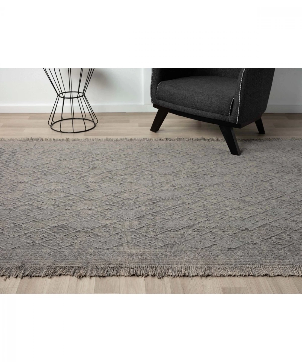 Antique PRM Stone - Dört Tarafı Saçaklı Pamuklu Yıkanabilir Kilim