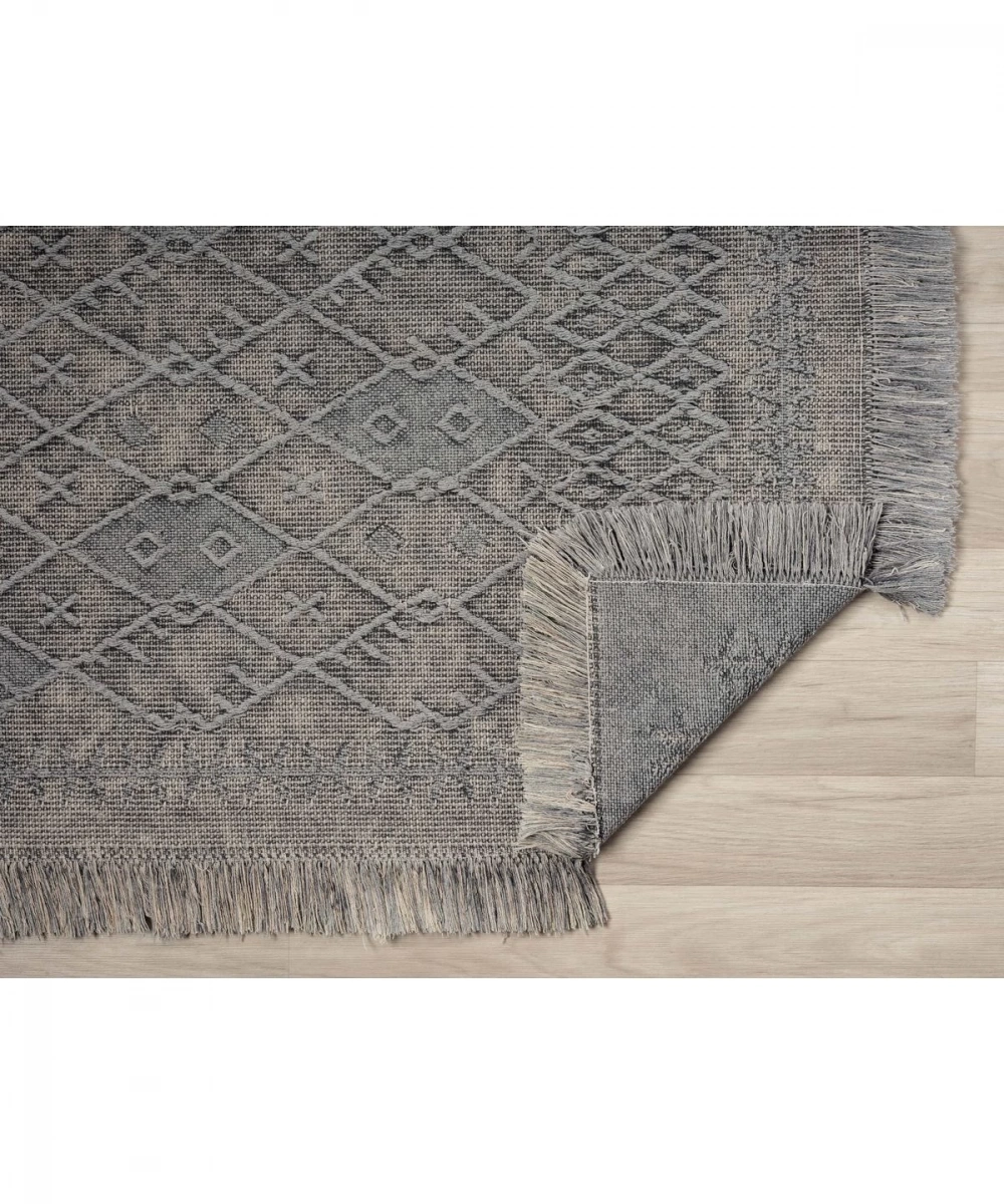 Antique PRM Stone - Dört Tarafı Saçaklı Pamuklu Yıkanabilir Kilim