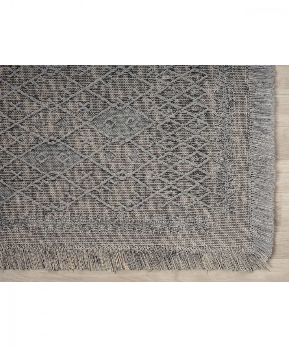 Antique PRM Stone - Dört Tarafı Saçaklı Pamuklu Yıkanabilir Kilim
