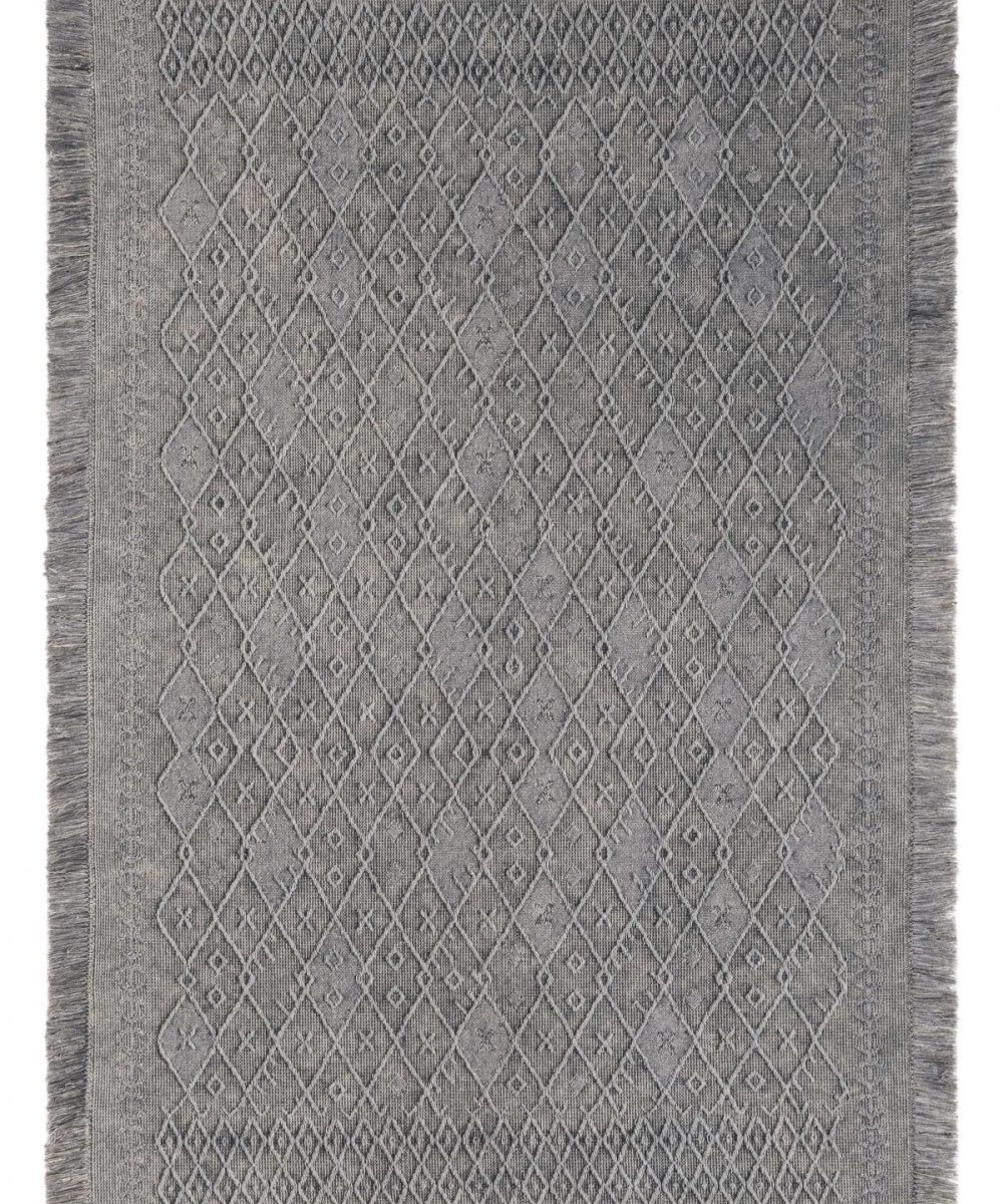 Antique PRM Grey - Dört Tarafı Saçaklı Pamuklu Yıkanabilir Kilim