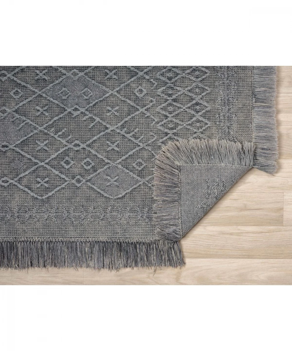 Antique PRM Grey - Dört Tarafı Saçaklı Pamuklu Yıkanabilir Kilim