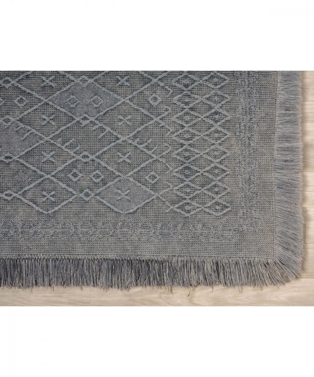 Antique PRM Grey - Dört Tarafı Saçaklı Pamuklu Yıkanabilir Kilim