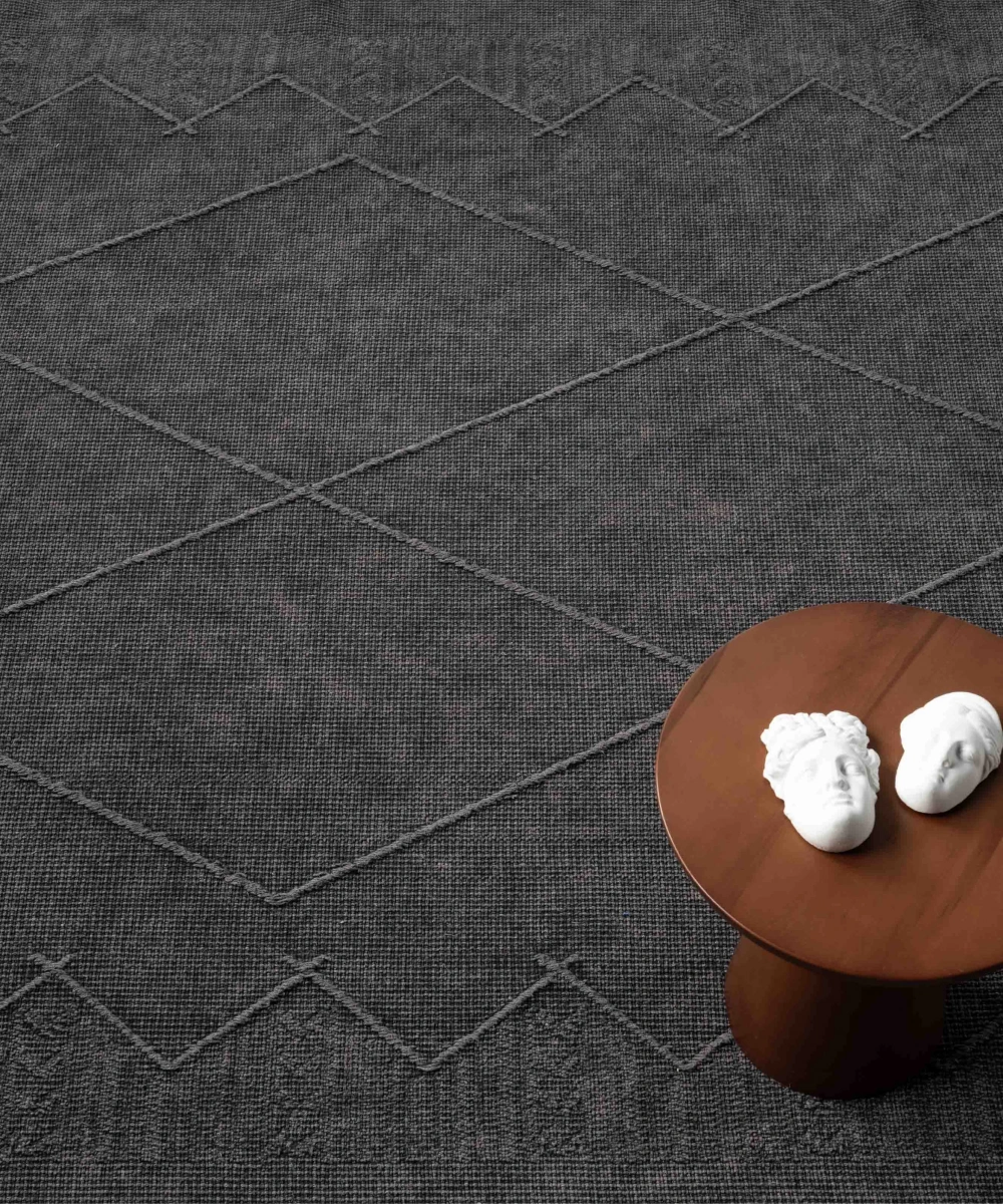 Antique MNC Antrasit Grey - Dört Tarafı Saçaklı Pamuklu Yıkanabilir Kilim