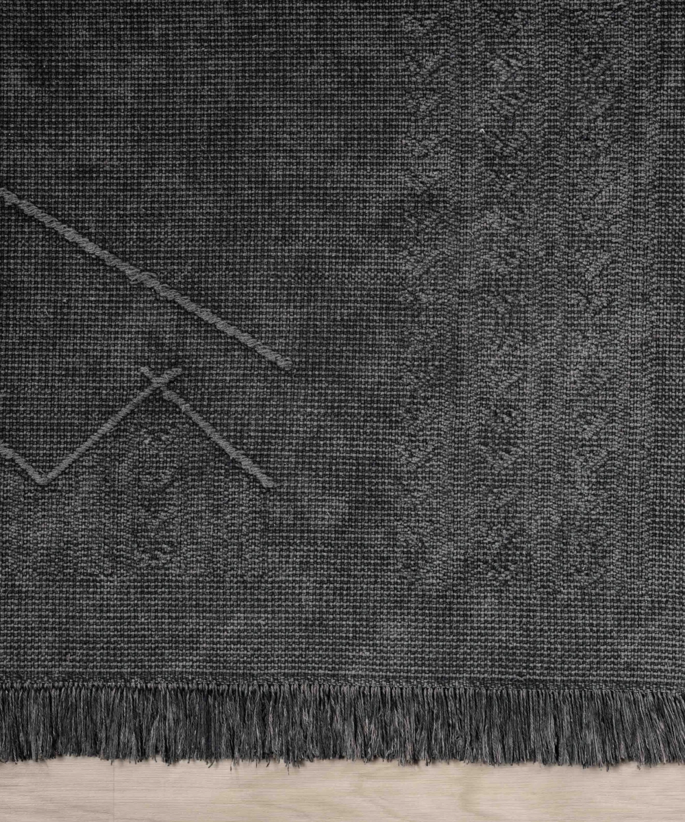Antique MNC Antrasit Grey - Dört Tarafı Saçaklı Pamuklu Yıkanabilir Kilim