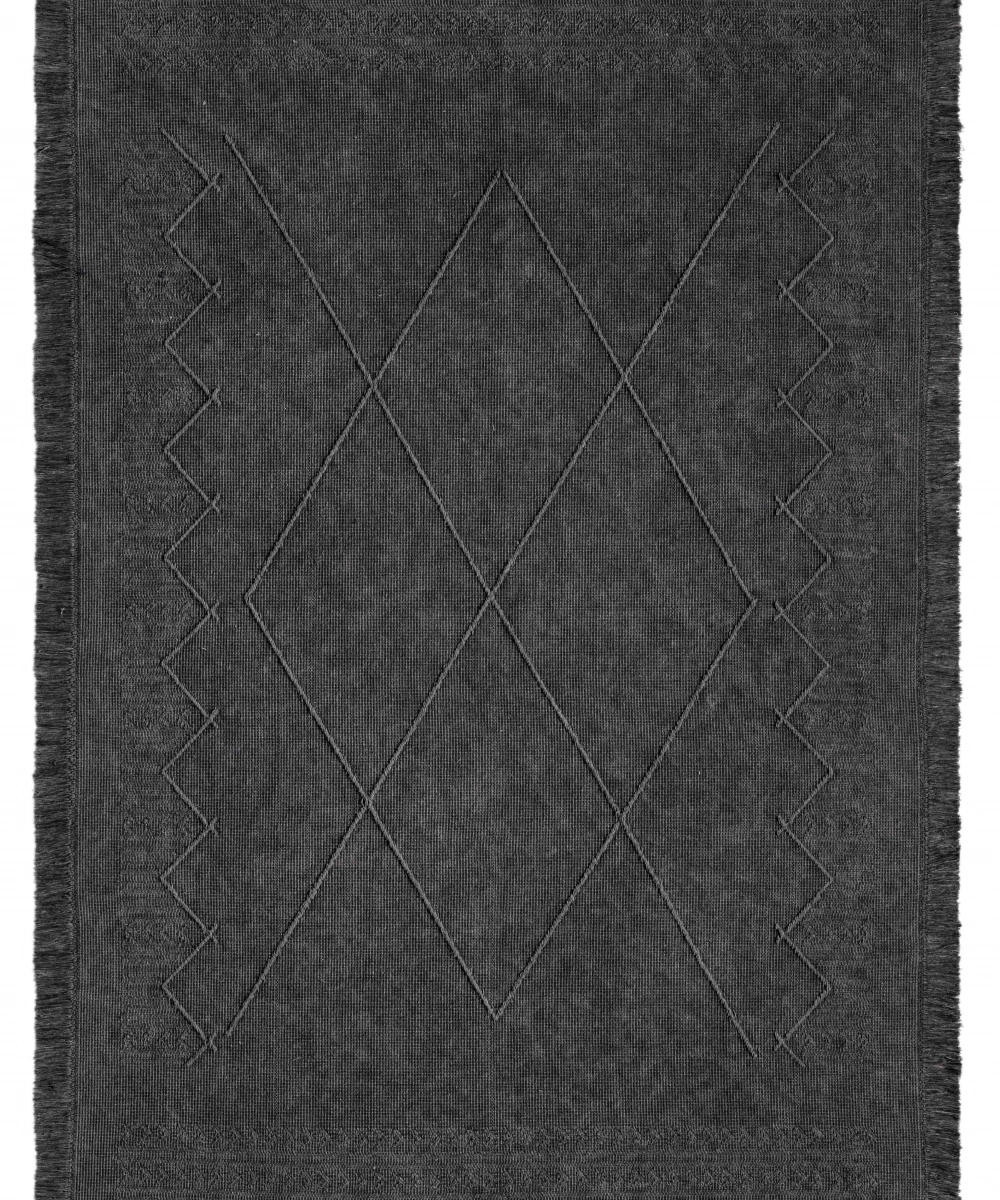 Antique MNC Antrasit Grey - Dört Tarafı Saçaklı Pamuklu Yıkanabilir Kilim