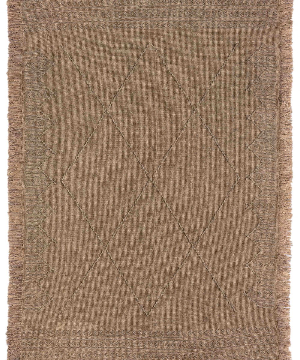 Antique MNC Light Brown - Dört Tarafı Saçaklı Pamuklu Yıkanabilir Kilim