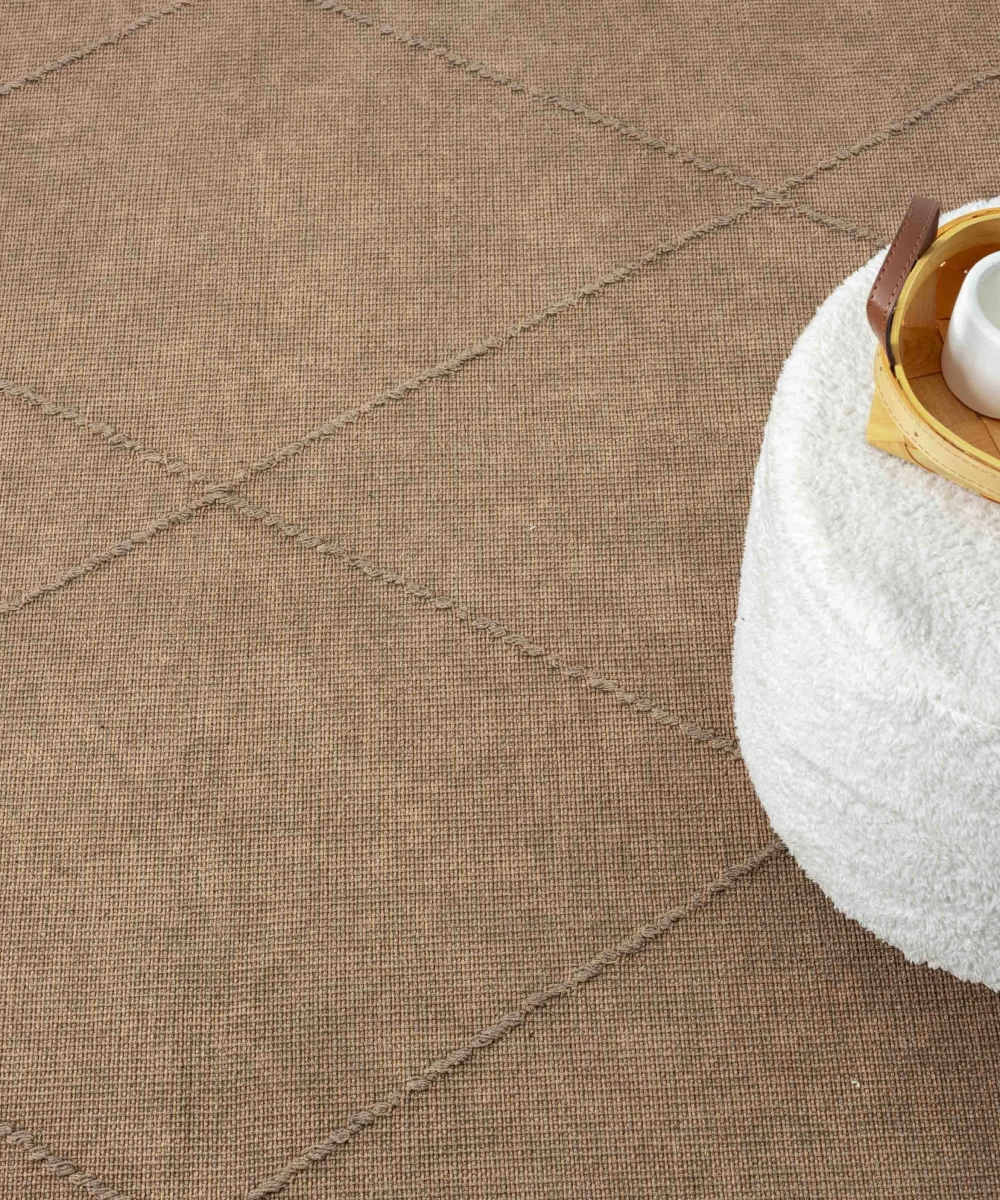 Antique MNC Light Brown - Dört Tarafı Saçaklı Pamuklu Yıkanabilir Kilim