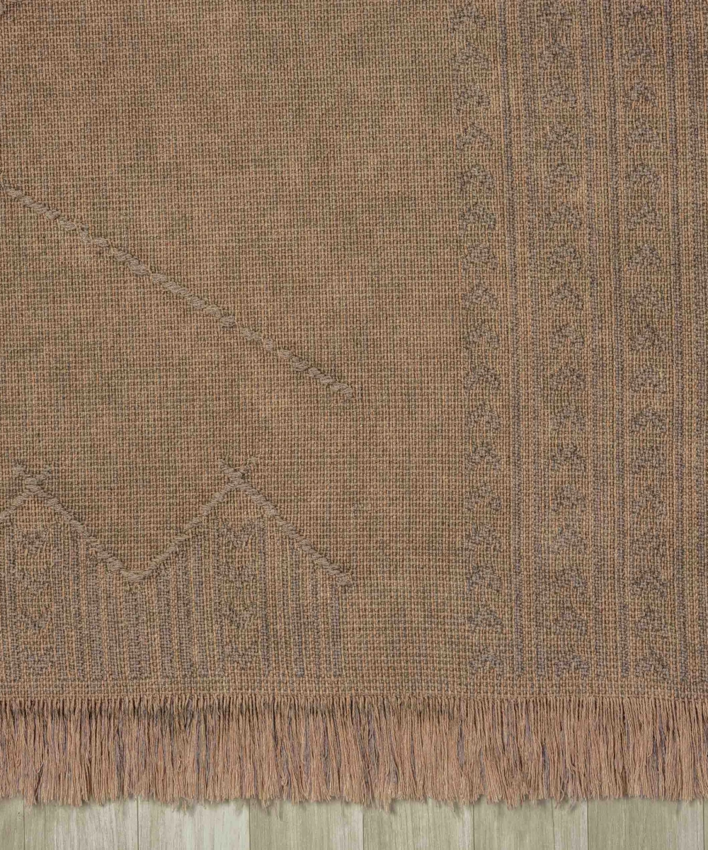Antique MNC Light Brown - Dört Tarafı Saçaklı Pamuklu Yıkanabilir Kilim