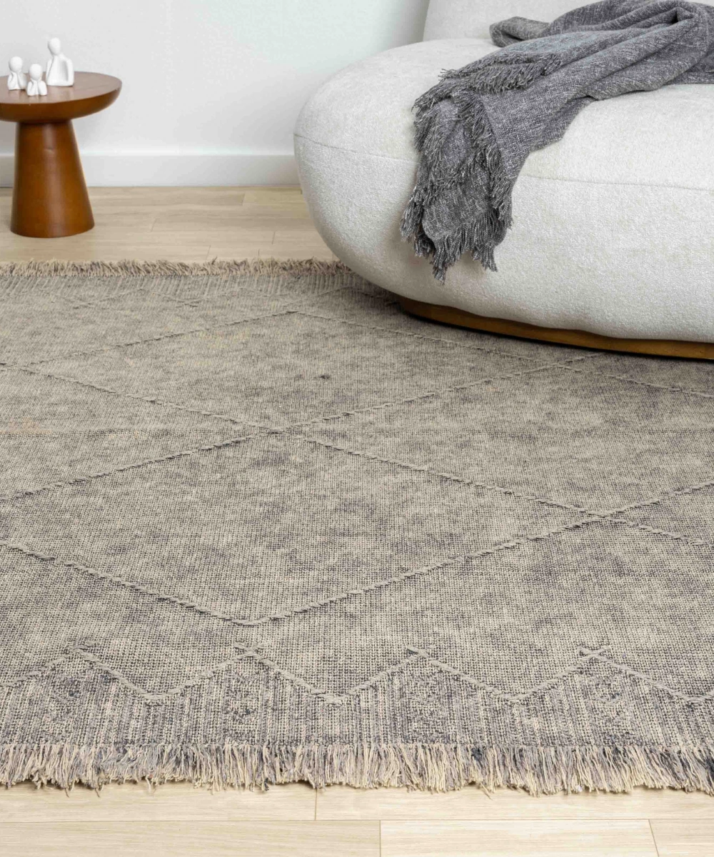 Antique MNC Stone - Dört Tarafı Saçaklı Pamuklu Yıkanabilir Kilim