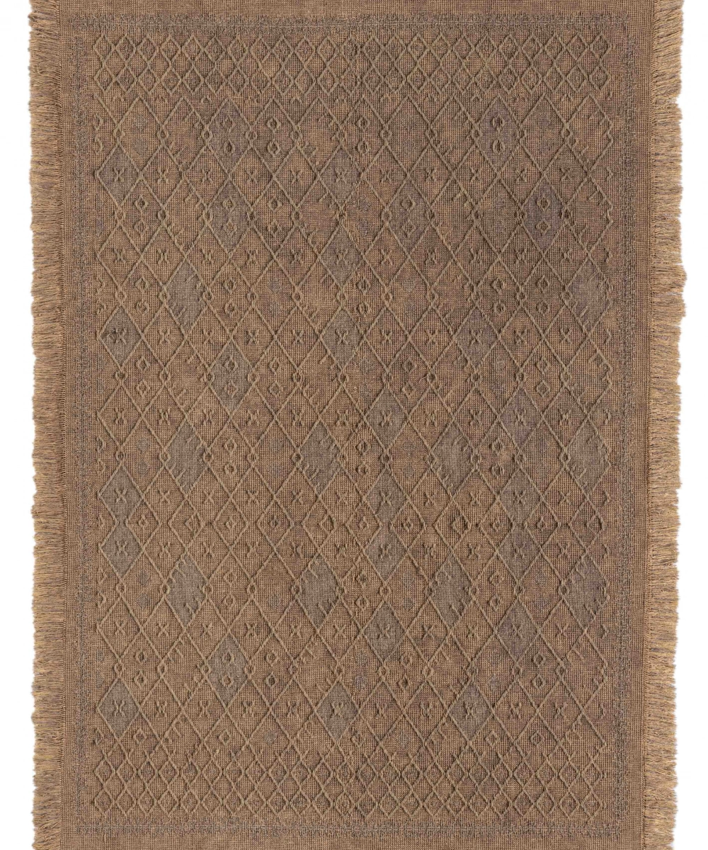 Antique PRM Light Brown - Dört Tarafı Saçaklı Pamuklu Yıkanabilir Kilim